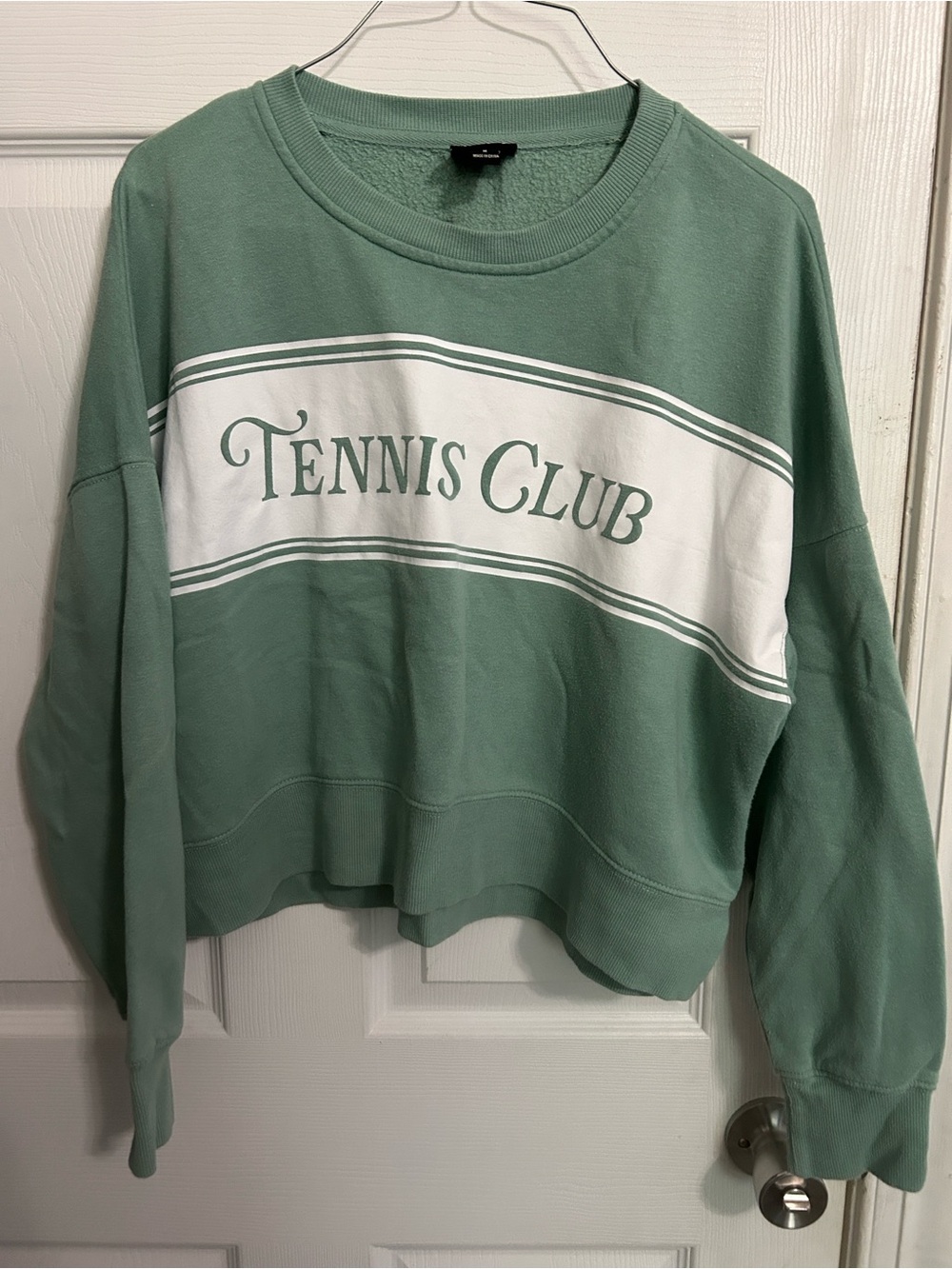 Tennis Club Cropped Crewneck Sweatshirt - Sage Green